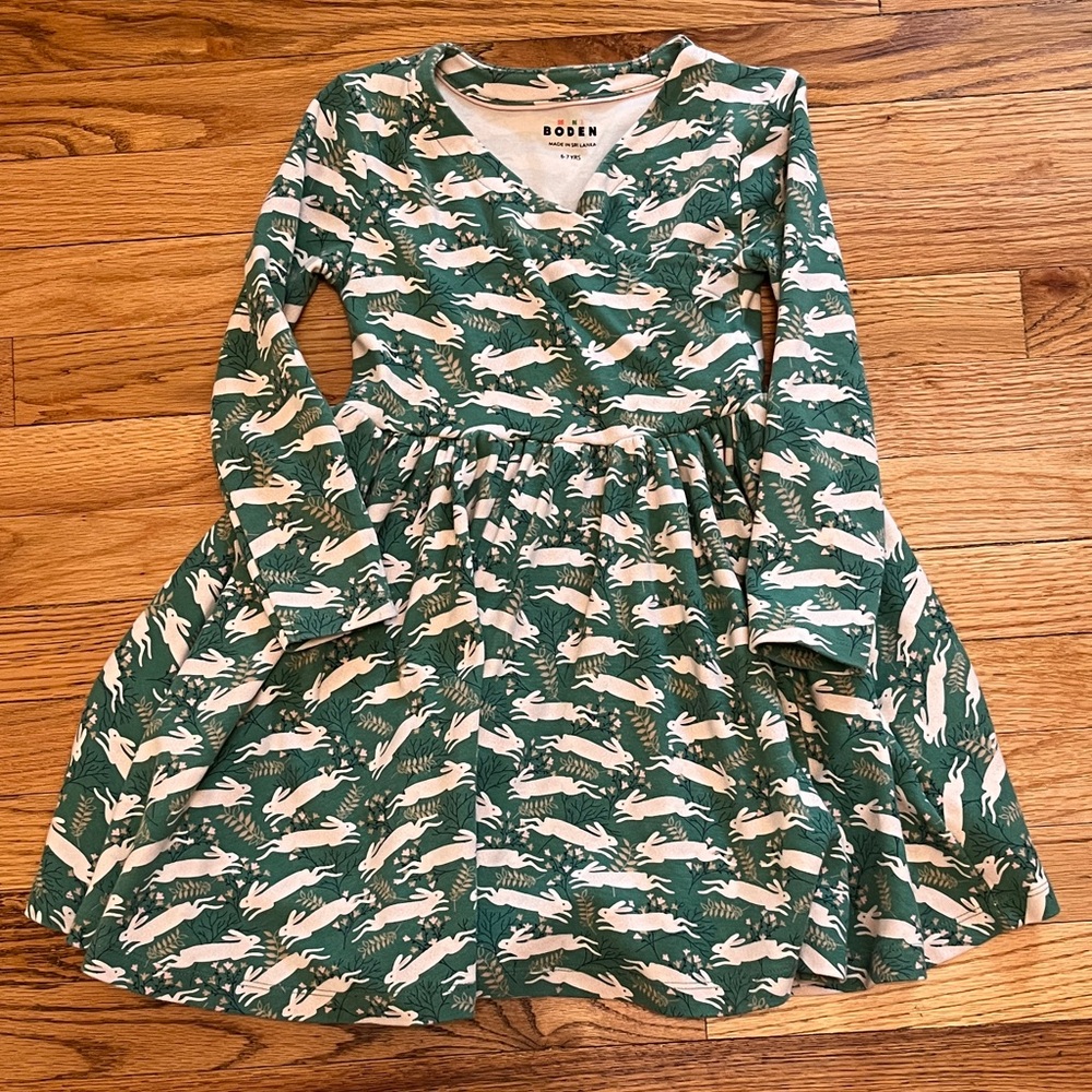 Mini Boden Green Bunny Pattern Dress